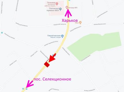 Билборд A в Мерефе Мерефа-вул. Дніпровська-вул. Леонівська-поворот на вокзал-прапорець №2-у бік сел. Селекційне схема