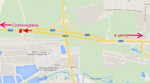 Билборд A в Харькове вул.Залютинська -розв'язка з кільцевою-прапорець №2-із центру схема