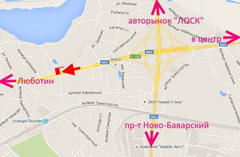 Билборд A в Песочине Полтавський шлях-вул. Новоселівська-прапорець №2-з центру схема