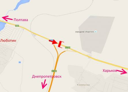 Білборд, Бігборд (Борд)  A на трасах Харківської області, 3х6  Арка-462 км траси Київ-Харків-Довжанський у районі Люботина (у бік Харкова) схема
