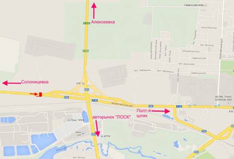 Билборд A в Харькове вул.Залютинська -розв'язка з кільцевою-прапорець №3-в центр схема