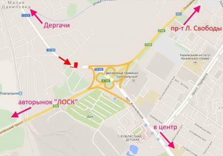 Билборд A в Харькове, 3х6  Клочківська -розв'язка  з кільцевою - в'їзд до міста схема