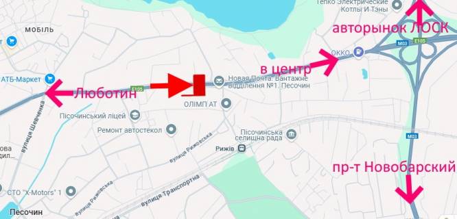 Билборд A в Харькове Полтавський шлях-Пісочин-в'їзд Південний-прапорець №3-в центр схема