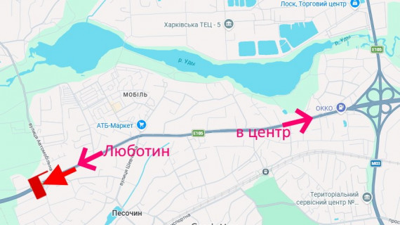 Билборд A в Харькове Полтавський шлях-сел.Пісочин-вул. Автомобільна-з центру схема