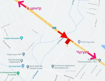 Билборд A в Рогане, 3х6  Пр-т Героїв Харкова - Ростовська траса-сел. Рогань-2-із центру схема