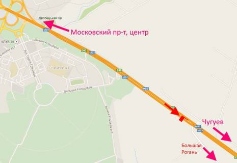 Білборд, Бігборд (Борд)  A у Харкові просп. Героїв Харкова (Московський) - Ростовська траса біля АЗС ОККО 3 (виїзд із міста) схема