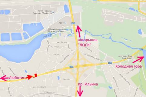 Билборд A в Харькове, 3х6  Полтавський шлях-Мар’ївський в’їзд (Котовського в’їзд)-в центр схема