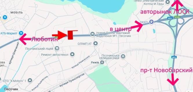 Билборд B в Харькове Полтавський шлях-Пісочин-в'їзд Південний-прапорець №2-в центр схема