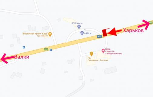 Билборд A на трассах Харьковской области, 3х6  Траса Київ-Харків-сел. Нестеренки-біля АЗС Motto-у бік Валок схема