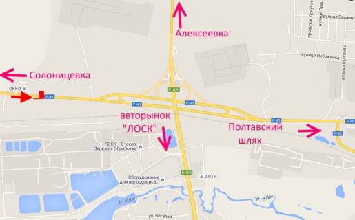 Билборд A в Харькове вул.Залютинська -біля АЗС ОККО-1-в центр схема