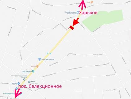 Билборд A в Мерефе Мерефа-вул. Дніпровська-вул. Леонівська - поворот на вокзал - у бік сел. Селекційне схема