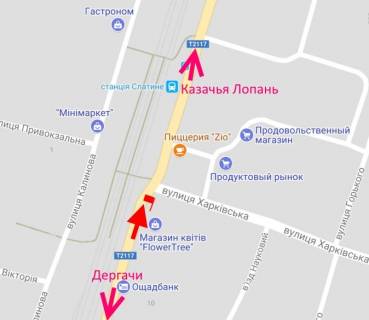 Билборд A в Слатыно Слатино-вул. Центральна-ЖД вокзал-у бік Козачої Лопані схема