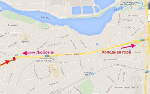 Билборд A в Песочине Полтавський шлях-Пісочин-вул. Комарова-прапорець №2- в центр схема