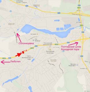 Билборд B в Песочине Полтавський шлях-Пісочин-вул. Автомобільна-прапорець №1-в центр схема