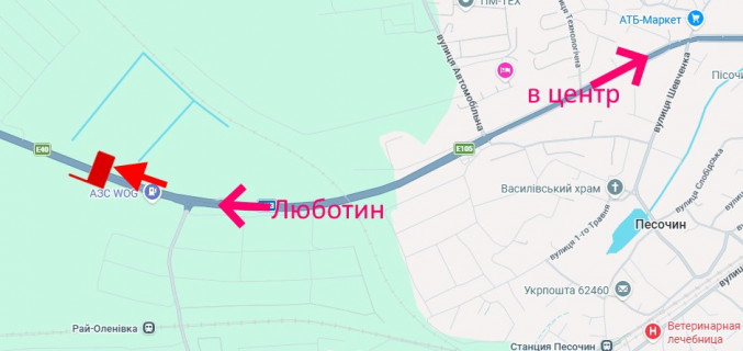 Білборд, Бігборд (Борд)  B у Харкові Траса Київ-Харків-467 км- сел. Пісочин-біля АЗС WOG-поворот на Рай-Єленівку-виїзд із міста схема