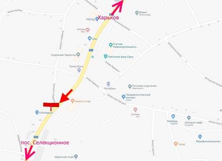 Билборд A в Мерефе, 3х6  Мерефа-вул. Дніпровська-біля маркету АТБ-правий - у бік сел. Селекційне схема