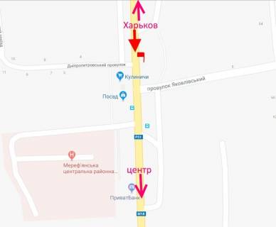 Билборд B в Мерефе, 3х6  Мерефа-вул. Дніпровська-пер.Яковлівський-прапорець №2-у бік сел. Селекційне схема