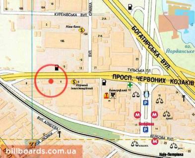 Билборд A в Киеве ст.м. Почайна (колишня Петрівка), просп. Степана Бандери (Московський), 8 (завод "Маяк"), напр. Эпицентра, с/маркет дверей Porte’s, военторг ДиСи, со стороны ул. Е.Телиги, загруженная транспортная артерия (левая, "призма") схема