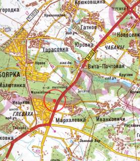 Билборд A на трассах Киевской области, 3х6  А/д М-05 Київ-Одеса 07, км 24+000 м, праворуч / напрямок з Києва, навпроти ресторану Батьківська хата, новий Сільпо на в'їзді до Глевахи, 10 км від Одеської пл. схема