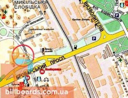 Білборд B у Києві Митрополита Андрея Шептицького вул. (Луначарського) (театр) / вхід в ТРЦ Комод, м.Левобережная; р-н МВЦ, театр Російської драми і комедії / к метро схема