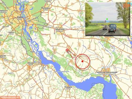 Билборд A на трассах Киевской области, 3х6  А/д Н-08 Бориспіль-Дніпро-Маріуполь 08, км 27+250 м, праворуч; напрямок руху з Києва, на під'їзді до Переяслава (15 км), оглядовість більше 1 км схема