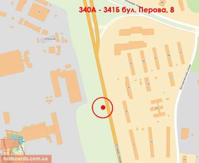 Билборд A в Киеве бул. Перова, 8 (напротив); 100 м до авт. ост., напротив маг. "Итал-Дизайн", в напр. к м. "Левобережная", мосту Метро схема