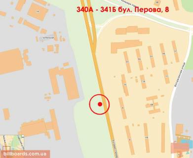 Билборд B в Киеве бул. Перова, 8 (напротив); 100 м до авт. ост., напротив маг. "Итал-Дизайн", в напр. авторынка схема