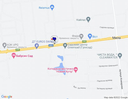 Billboard B in With. Mila, 6х3  с. Мила, траса М-06 "Київ-Чоп" (Житомир), км 26+800 право, біля садового центру, за 550м до магазину "Фора", через 625м після АЗС GLUSCO scheme