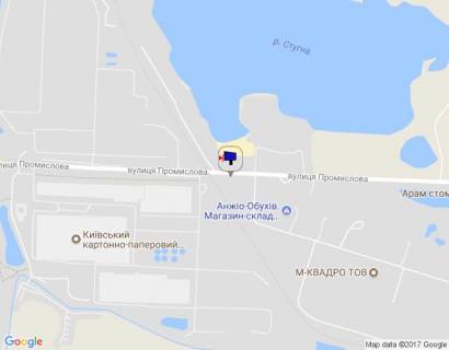 Билборд A в Обухове м. Обухів, вул.Промислова, перед поворотом до Заводу пористих матеріалів "АЕРОК"; схема