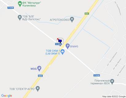 Билборд A в Калиновке, 6х3  смт. Калинівка, виїзд на трасу М-05 Київ-Одеса, за 115м до автобусної зупинки, за 375м до розвороту на м. Київ, за 550м до АЗС WOG схема