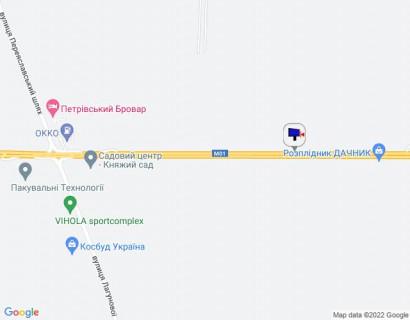 Билборд A в Бровары, 6х3  Траса М-01 "Київ-Чернігів-Нові Яриловичі", км 24+200 ліво, об'їзд м. Бровари, за 1км до перетину Переяславський шлях (кол. Осипова) та вул. Лагунової, ресторану "Петрівський Бровар" та АЗС ОККО, через 1.3км після повороту на трасу Р-03 (Північно-Східний схема