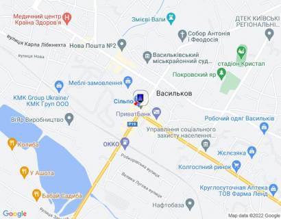 Ситилайт B в Василькове, 1,2х1,8  м. Васильків, вул. Соборна, 64/1, біля магазину "Сільпо" та повороту на вул. Володимирська, за 190м до перехрестя з вул. Юних Комунарів, за 270м до перехрестя з вул. Шевченка та вул. Покровська схема