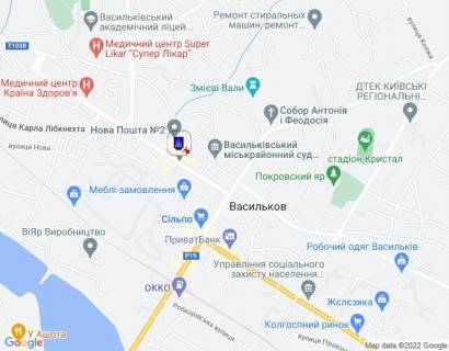 Ситилайт A в Василькове, 1,2х1,8  м. Васильків, вул. Грушевського, 6, біля відділення ПУМБ, навпроти автобусної зупинки, за 50м до Васильківського Міськрайонного центру зайнятості, за 100м до магазину "Сільпо" та "COMFY", за 200м до повороту на вул. Гоголя, за 250м до повороту на схема