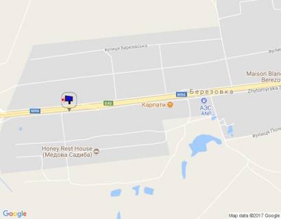 Билборд A в Березовке (Киевской обл), 6х3  с. Березівка, траса М-06 "Київ-Чоп" (Житомир), км 38+750 ліво, після повороту на "Олімпік Парк", за 950м до АЗС ANP схема