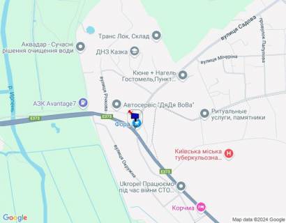Білборд, Бігборд (Борд)  B у Гостомелі, 6х3  смт. Гостомель, траса М-07 "Київ-Ковель", км 22+850 право, вул. Кулішова, 44 (вул. Садова, 2), поворот на с. Горенка, парковка магазину "Фора" схема