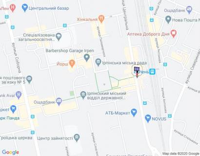 Призма A в Ирпене м. Ірпінь, вул. Центральна, навпроти вокзала, через 30м після повороту на вул. Шевченка, за 30м до ТРЦ "Ірпінь Сіті"  - 277560 схема