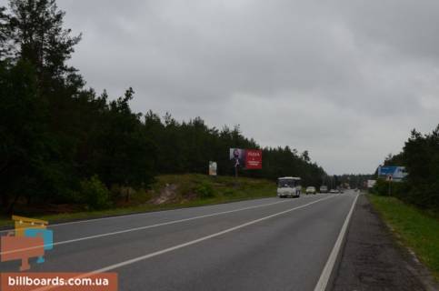 Билборд B в с. Плюты, 6х3  Конча-Заспа, траса Р-01, км 34+600 право, поворот на с. Рудики, с. Плюти схема