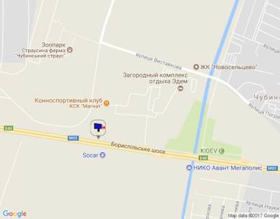 Билборд A в Киеве, 8х4  Бориспільська траса, траса М-03 "Київ-Харків", км 28+700 ліво, навпроти АЗС SOCAR, через 150м після АЗС UPG, через 500м після НІКО-Україна, автосалонів "Ford", "Fiat" та "Renault" схема