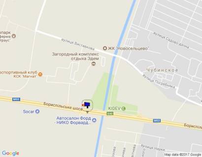Билборд A в Киеве, 8х4  Бориспільська траса, траса М-03 "Київ-Харків", км 29+300 право, через 600м після АЗС SOCAR, біля НІКО-Україна, автосалонів "Ford", "Fiat" та "Renault" схема