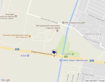 Билборд B в Киеве, 8х4  Бориспільська траса, траса М-03 "Київ-Харків", км 29+300 право, за 600м до АЗС SOCAR, біля НІКО-Україна, автосалонів "Ford", "Fiat" та "Renault" схема