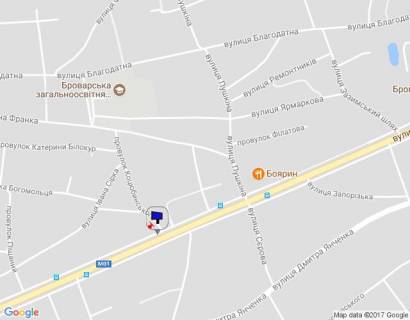 Білборд, Бігборд (Борд)  B у Бровари, 6х3  м. Бровари, вул. Київська, 69, через 150м після автобусної зупинки, через 590м після перехрестя з Зеленського Євгенія вул. (кол. Чапаєва), за 220м до повороту на Красницького повіту вул. (кол. Сєрова) та магазину "Фора" схема