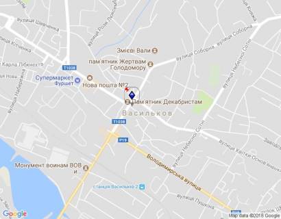 Билборд A в Василькове, 2,9х6  м. Васильків, Перехрестя вул. Грушевського і вул. Соборної (Луначарського, 2) схема
