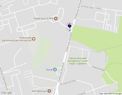 Билборд A в Умане, 6х3  м. Умань, вул. Київська, 27, через 330м після розв'язки з вул. Комарова, вул. Інтернаціональна та вул. Київська, за 310м до АЗС SOCAR та 410м до автобусної зупинки схема