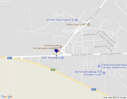 Billboard B in Uman, 6х3  m. Uman', st. Teplicna, rozv'azka z st. Derev'anka, navproti Umans'kogo teplicnogo kombinatu, za 100m do avtobusnoi zupinki, cerez 50m pisla AZS UKRNAFTA scheme