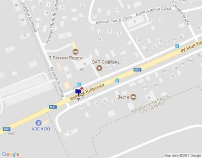 Билборд B в Бровары, 6х3  м. Бровари, вул. Київська, 4, біля магазину "Фора", виїзд з м. Бровари в сторону м. Київ, за 20м до перехрестя з вул.Заліська (колишня провулок С.Єсеніна) , за 100м до АЗС "КЛО" схема