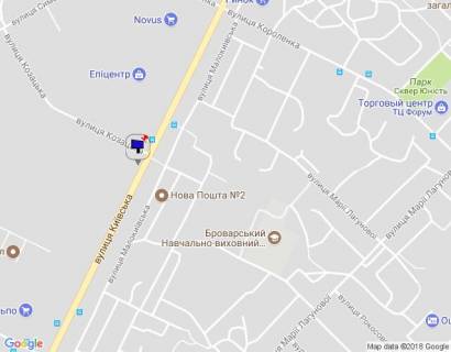 Билборд A в Бровары, 6х3  м. Бровари, вул. Київська, навпроти будинку 302, через 170м після магазину "Епіцентр" та магазину "Novus", через 25м після повороту на вул. Козацька, за 220м до повороту до ЖК "Лісовий квартал", за 340м до магазину "Сільпо" схема