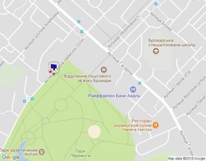 Билборд A в Бровары, 6х3  м. Бровари, Героїв Небесної Сотні вул. (кол. Возз’єднання), 5Б, біля Парку Перемоги, за 50м до ТЦ Форум, за 255м до магазину VARUS та розвилки з Героїв України вул. (кол. Гагаріна) схема
