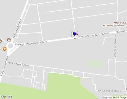 Билборд B в Умане, 6х3  м. Умань, вул. Інтернаціональна, навпроти будинку 49, через 230м після автобусної зупинки та повороту на вул. Інститутська, за 545м до розв'язки з вул. Комарова та вул. Київська схема