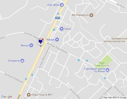 Билборд A в Бровары, 6х3  м. Бровари, вул. Київська, навпроти будинку 312, біля магазину "Епіцентр" та магазину "Novus", за 100м до автобусної зупинки, за 305м до повороту на вул. Козацька, через 50м після повороту на вул. Василя Симоненка та вул. Короленка схема