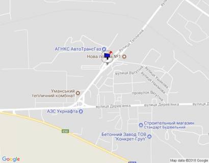 Billboard B in Uman, 6х3  m. Uman', st. Teplicna, 8, cerez 70m pisla povorotu na st. Industrial'na, cerez 990m pisla rozv'azki z st. Zavods'ka ta st. Energeticna, za 450m do rozv'azki z st. Derev'anka, verh scheme